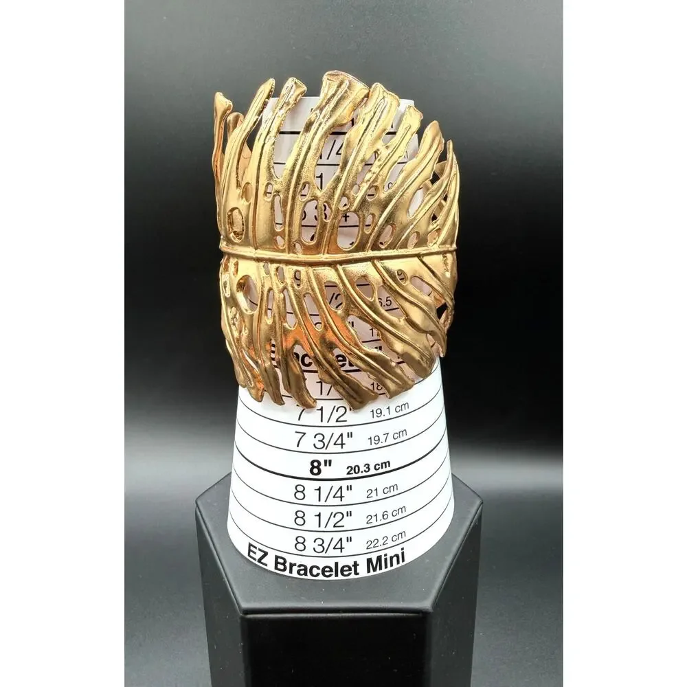 Zara Gold Monstera Leaf Hinged Cuff Bracelet